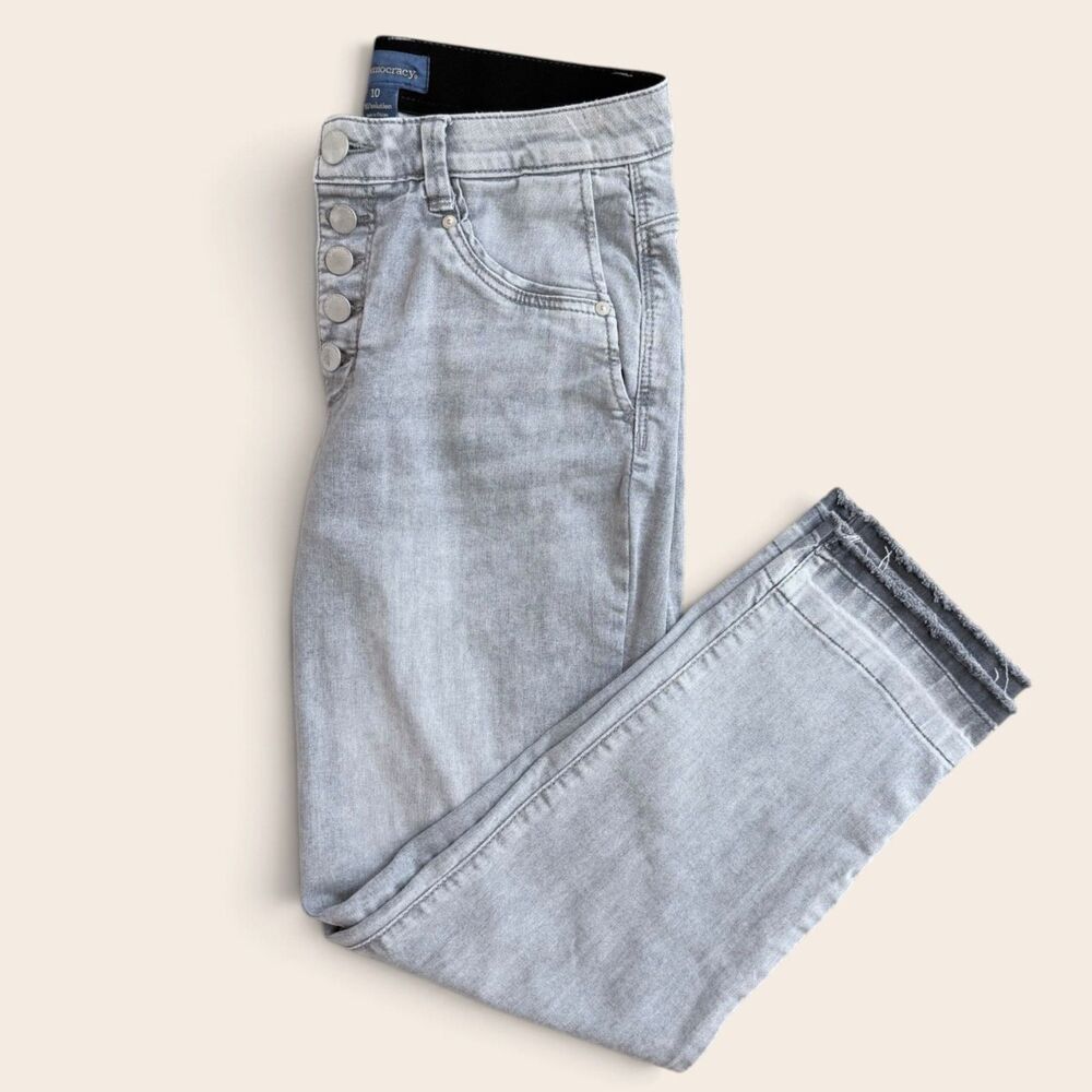 Democracy Absolution Jeans Women’s 10 Gray High Rise Button Fly Straight Leg